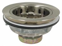 PERFECT PUTTY Strainer: Stainless Steel, Brushed Nickel, 2 1/2 in Overall Ht, 4 1/2 in Overall Dia (MPN 59-3152). Key specifications — Product Type: Sink Drain; Brand: PERFECT PUTTY; Finish: Brushed Nickel; Material: Stainless Steel; Includes: Basket with Spring Lock Post.