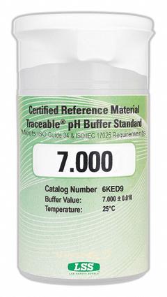 TRACEABLE Buffer - pH 7.000: ACS, 100 mL Volume, Liquid, 7.000 pH, Plastic, Bottle, Solution, 6 (MPN 4288). Key specifications — Brand: TRACEABLE; CAS Number: 7778-77-0; Chemical Family Type: Solution; Chemical Grade: ACS; Concentration: 7.000 pH; Container Material: Plastic; Container Type: Bottle; Form: Liquid.