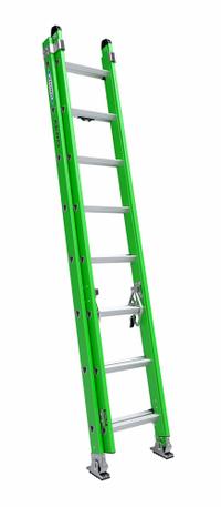 WERNER Extension Ladder: 28 ft Ladder Size, Fiberglass, 375 lb Load Capacity, 50 lb Wt, 2 Sections (MPN B7128-2). Key specifications — Color: Green; Brand: WERNER; Included Features: Rope and Pulley; Removable Fly: Removable.
