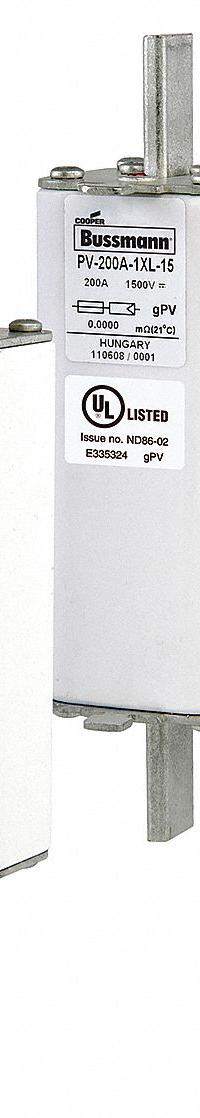 Solar Fuse: PV-2XL Series, Fast-Acting, 250 A, 1,000 V DC (MPN PV-250A-2XL-B). Key specifications — Series: PV-2XL; Brand: BUSSMANN.