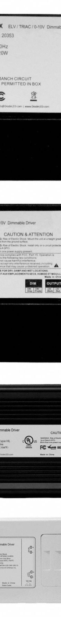 LED Dimmable Driver: 200 W Power Output, 120 to 277V AC, 24V DC, 10 1/4 in Lg, Wet Location Rated (MPN DI-ODX-24V200W-J). Key specifications — attr1264212: Junction Box; attr1264214: 120 to 277V AC; attr1264224: 24V DC; attr1264225: 200 W; attr1264175: DIODE LED.