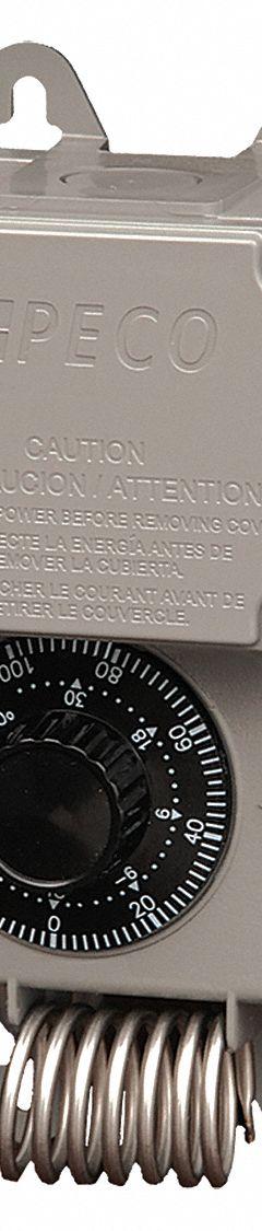 PECO Industrial NEMA 4X Thermostat: Heat or Cool, 120 /208/240/277/480 V AC (MPN TF115-023). Key specifications — attr400419: 120 /208/240/277/480 V AC; attr400408: Heat or Cool; attr408361: PECO.