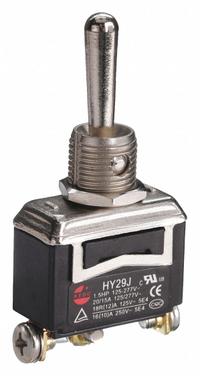 APPROVED VENDOR Toggle Switch: 3 Position, 3 Connections, SPDT, Screw Terminals Connection (MPN 2VLT2). Key specifications — AC Contact Rating: 18 A @ 125 V; Switch Function Configuration: Momentary On/Off/Momentary On; Brand: APPROVED VENDOR; Series: HY29; Horsepower: 1-1/2 hp.