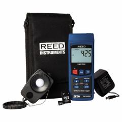 REED INSTRUMENTS Data Logging Light Meter: LCD, RS-232, Daylight/LED, 99 Records Stored (MPN R8100SD-KIT). Key specifications — Brand: REED INSTRUMENTS; Digital Display Screen Type: LCD; Includes: Data Logging Light Meter (R8100SD); Lights Tested: Daylight; Certificate of Calibration: Not Included.