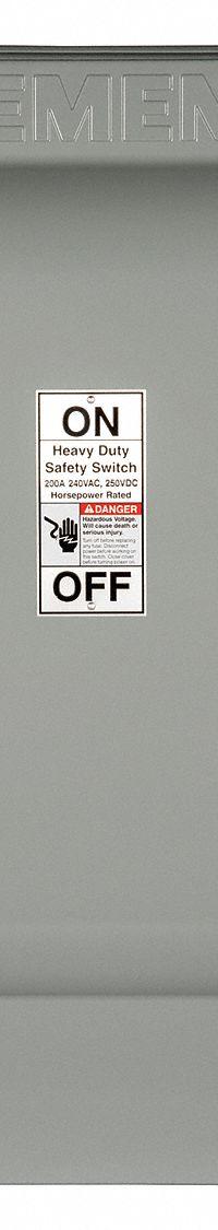SIEMENS Safety Switch: Fusible, 200 A, Three Phase, 240V AC, Galvanized Steel, Indoor/Outdoor (MPN HF324NR). Key specifications — Brand: SIEMENS.