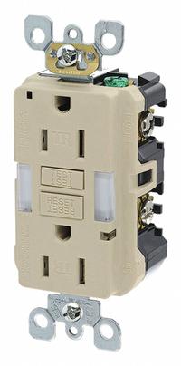 LEVITON GFI Receptacle: Decorator Duplex, 5-15, Ivory, GFCI, 125V AC, 15 A, 2 Pole / 3 Wire (MPN GFNL1-I)