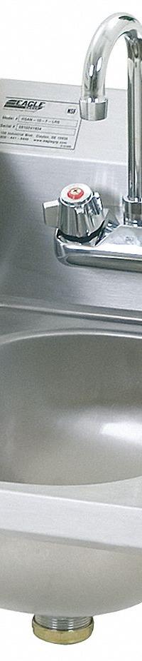 EAGLE GROUP Hand Sink: 1 Stations, 6 3/4 in Bowl Dp, 9 3/4 in Bowl Lg, 13 1/2 in Bowl Wd, 20 ga (MPN HSAN-10-F-LRS). Key specifications — Includes Side Splash: Side Splash Included; Series: HSA; Brand: EAGLE GROUP.