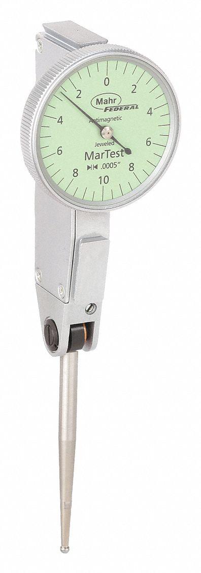 MAHR Horizontal Dial Test Indicator: 0 in to 0.02 in - Dial Test Indicators - Horizontal & Tilted-Face Styles