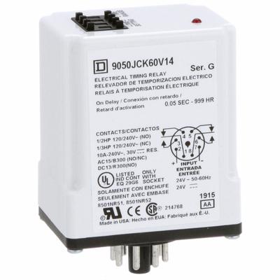 SCHNEIDER Single Function Time Delay Relay: Socket Mounted, 24V AC, 10 A, 8 Pins/Terminals - Socket-Mounted Relays