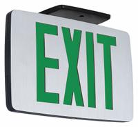 Exit Sign: Emergency Battery Backup, LED, Black, Green, 2 Faces, Ceiling/Wall, Nickel Cadmium (MPN CCEDGE). Key specifications — Voltage: 120/277 V AC; Directional Indicators: Universal Field Selectable Chevrons; Text Color: Green; Brand: COMPASS; Emergency Battery Backup: Yes; Housing Color: Black; Lighting Technology: LED; Emergency Battery Backup - Broad: With Battery Backup.