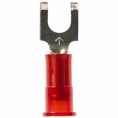 3M Fork Terminals: Red, Nylon, #8 Stud Size, 22 AWG – 18 AWG Wire Range - Insulated Fork Terminals