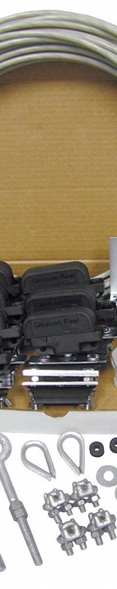 GLEASON Festoon System Kit: Wire Rope, 28 ft – 47 ft, 58 ft Min Cable/Hose Required, Round (MPN FR05-06). Key specifications — Brand: GLEASON; Compatible Cable Type: Round; Included Components: Trolleys; Track Type: Wire Rope.