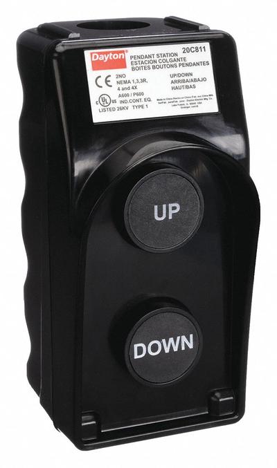 Dayton Pendant Control Station: (2) Push Buttons, 2NO, Up/Down, NEMA 1/3/3R/4/4X - Push-Button Pendants