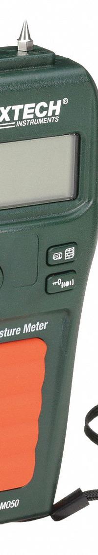 EXTECH Moisture Meter: Digital, LCD, Pin, Protective Cap, ±3% Moisture Content Accuracy, Impact Pin (MPN MO50). Key specifications — attr999354: Digital; attr1009284: Impact Pin; attr1009272: Built-In Material Library; attr999347: Drywall; attr999350: LCD; attr999383: ±3%; attr999345: EXTECH.