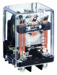 OMRON General Purpose Relay: Socket Mounted, 10 A Current Rating, 24V AC, DPDT, 8 Pins/Terminals (MPN MJN2C-AC24). Key specifications — Brand: OMRON; Base Type: Square; Mounting Style: Plug-In; Pin Shape: Flat; Electrical Connection: Quick-Connect; Manufacturer Part Number: MJN2C-AC24; Series: MJN Series.