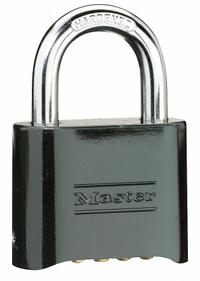 MASTER LOCK Combination Padlock: Scrolling Combo, Black, Zinc Die-Cast, Std Shackle, Steel Shackle (MPN 178D). Key specifications — Dial Color: Gold; Brand: MASTER LOCK.