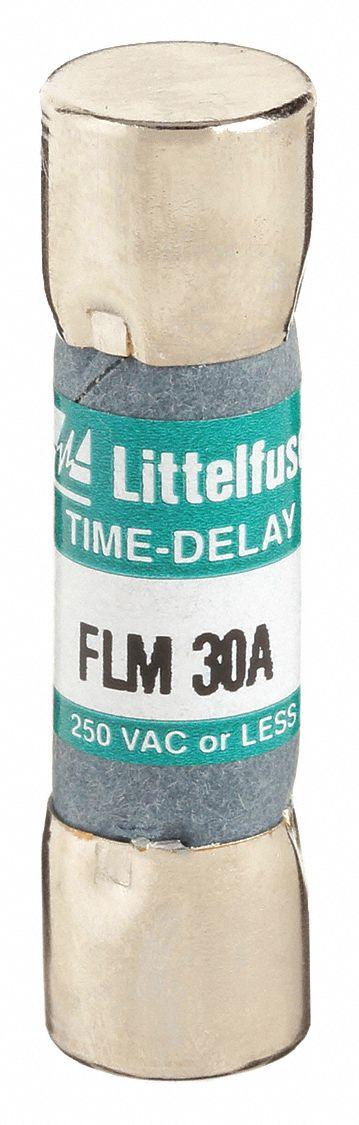 LITTELFUSE Fuse: FLM Series, Midget, Time-Delay, 30 A, 250 V AC, 13/32 in x 1 1/2 in - Time-Delay Cylindrical Fuses