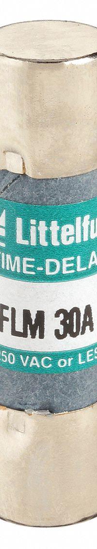 LITTELFUSE Fuse: FLM Series, Midget, Time-Delay, 30 A, 250 V AC, 13/32 in x 1 1/2 in, Non-Indicating (MPN FLM030). Key specifications — Series: FLM; Brand: LITTELFUSE.