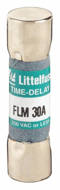 LITTELFUSE Fuse: FLM Series, Midget, Time-Delay, 30 A, 250 V AC, 13/32 in x 1 1/2 in, Non-Indicating (MPN FLM030). Key specifications — Series: FLM; Brand: LITTELFUSE.