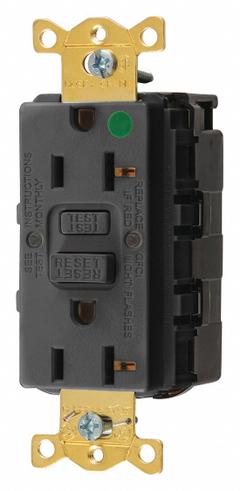 HUBBELL GFCI Receptacle: Hospital Grade Fed. Spec., Decorator Duplex, 5-20R, Black, GFCI, 125V AC (MPN SNAPGF83BLK)