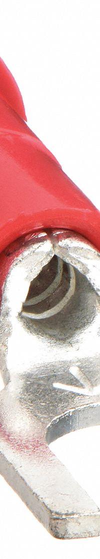 3M Fork Terminals: Red, Vinyl, #10 Stud Size, 22 AWG – 18 AWG Wire Range, Block Fork, 1,000 V (MPN MVU18-10FBX). Key specifications — Barrel Style: Butted; Manufacturer Part Number: MVU18-10FBX; Brand: 3M; Series: TH.