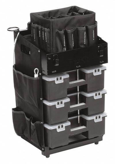 FLEXCART Tool Utility Cart: Black / Black Drawer, 14 1/2 in Wd, 37 1/2 in Dp, 45 in Ht - Heavy-Duty Modular Tool Utility Carts
