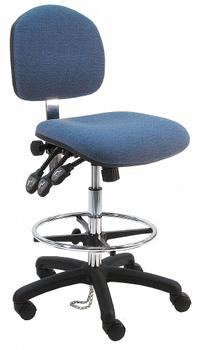 Ergonomic Chair: Fabric, Armless, Ht Range 21 in to 31 in, 19 in Seat Wd, 17 in Seat Dp, 5 Casters (MPN LNT-DFB-TLC-WW-BLUE). Key specifications — Foot Support: Yes; Back Tilt Backward: 80°; Back Tilt Forward: 105°; Base Material: Nylon; Brand: BENCHPRO; Product Type: Ergonomic Chair; ESD-Safe: Not ESD Safe; Seat Tilt Backward: 10°.
