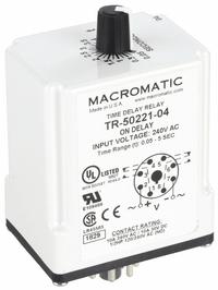 MACROMATIC Single Function Time Delay Relay: Socket Mounted, 240V AC, 10 A, 8 Pins/Terminals (MPN TR-50221-04). Key specifications — Brand: MACROMATIC.