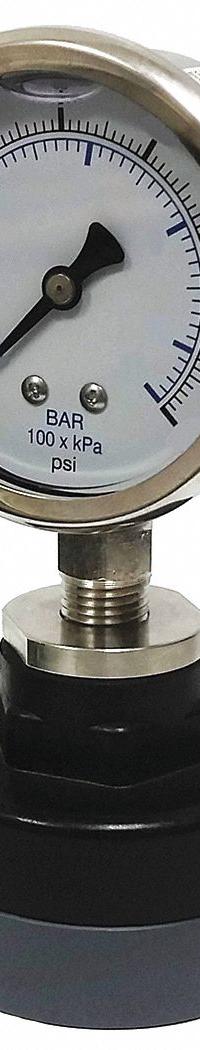 KODIAK Pressure Gauge with Diaphragm Seal: 0 psi to 200 psi, KC301, 2 1/2 in Dial, PTFE, PVC, Bottom (MPN KC301L25200/PLDS-PVC-T12). Key specifications — Brand: KODIAK; Gauge Case Liquid: Glycerin; Seal Fill Liquid: Mineral Oil; Gauge Case Material: 304 Stainless Steel; Seal Lower Housing Material: PVC; Accuracy: ±1.60%; Gauge Wetted Parts: Stainless Steel.