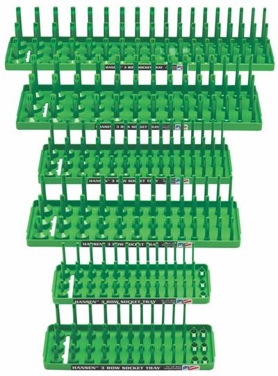 HANSEN Socket Tray: Green, 22 5/8 in Overall Wd, 39_42_45_54 Posts/Slots, Plastic - Socket Rails & Trays