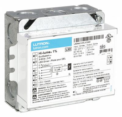 LUTRON Driver: Class 2, 40 W Max. Power Output, 120 to 277V AC, 24V DC, 1.60 A - Constant Voltage Drivers