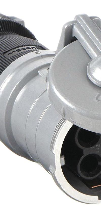 HUBBELL Pin and Sleeve Connector: Gray, 250V DC/600V AC, Three Phase, 100 A, 3 Pole - Washdown-Rated Connectors