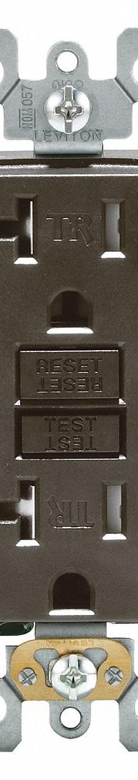LEVITON GFI Receptacle: Decorator Duplex, 5-20, Brown, GFCI, 125V AC, 20 A, 2 Pole / 3 Wire (MPN GFTR2)