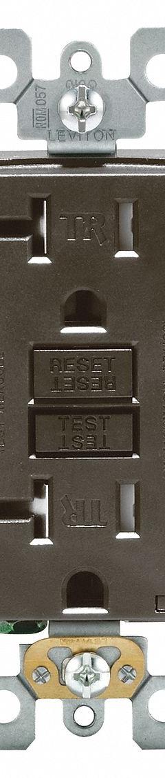 LEVITON GFI Receptacle: Decorator Duplex, 5-20, Brown, GFCI, 125V AC, 20 A, 2 Pole / 3 Wire (MPN GFTR2)
