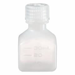 NALGENE Graduated Bottle: 30 mL, 1 fl oz, HDPE, Natural, 20 mm Screw Closure Size, Square, Graduated (MPN 2018-0030). Key specifications — Body Color: Natural; Brand: NALGENE; Closure Included: Yes; Graduated: Yes; Closure Attached: Attached.