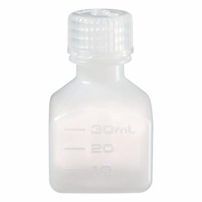 NALGENE Graduated Bottle: 30 mL, 1 fl oz, HDPE, Natural, 20 mm Screw Closure Size - HDPE Rectangular Lab Bottles