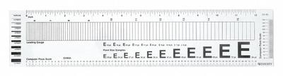 WESTCOTT Ruler: GA-96, Graphic Arts Ruler, 12 in, 0.02 in Thick, 1/16 in, Black - Plastic Rulers