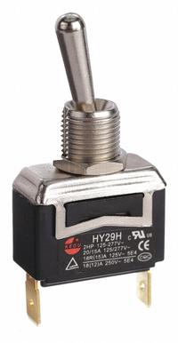 APPROVED VENDOR Toggle Switch: 2 Position, 2 Connections, SPST, Quick Connect Tab Connection (MPN 2VLT7). Key specifications — AC Contact Rating: 15 A @ 277 V; Switch Function Configuration: On/Off; Brand: APPROVED VENDOR; Series: HY29; Horsepower: 2 hp.