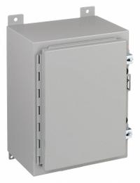 HOFFMAN Enclosure: Steel, 20 in x 16 in x 10 in, NEMA 12/13, Solid Cover, Hinged (MPN A201610LP). Key specifications — Brand: HOFFMAN; Closure Method: Clamps; Knockouts: Not Included.
