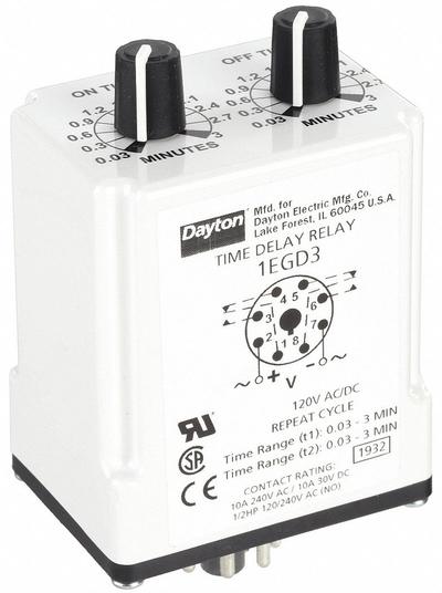 Dayton Single Function Time Delay Relay: Socket Mounted, 120V AC/DC, 10 A - Socket-Mounted Relays