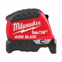 MILWAUKEE Wide Blade Magnetic Tape Measure: Magnetic Single Hook Tip, 16 ft / 5 m, Red (MPN 48-22-1217M). Key specifications — attr935324: MILWAUKEE; attr942259: Red; attr935326: Tether Ready; attr935328: 1/16 in; attr935329: Inches; attr935337: Metric/SAE; attr936607: Manual Lock; attr985315: 5 m or less.