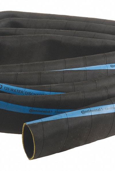 CONTINENTAL Water Discharge Hose: 2 in Hose Inside Dia., 125 psi, Black, 25 ft Hose Lg - EPDM Bulk Water Suction & Discharge Hoses with Spiral-Plied Synthetic Fabric Reinforcement