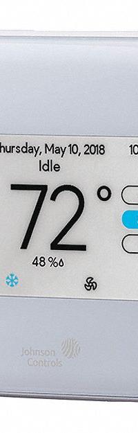 JOHNSON CONTROLS Low Voltage Thermostat: Heat and Cool, White, B1/B2/COS/R/Sensor, 7-Day (MPN TEC3322-14-000). Key specifications — Application: Heat and Cool; Housing Color: White; Programming Capability: 7-Day; Terminal Designations: B2; Humidification Control: Yes; Brand: JOHNSON CONTROLS; Control Type: Touch Screen; Fan Settings: Hi-Med-Low-Auto.