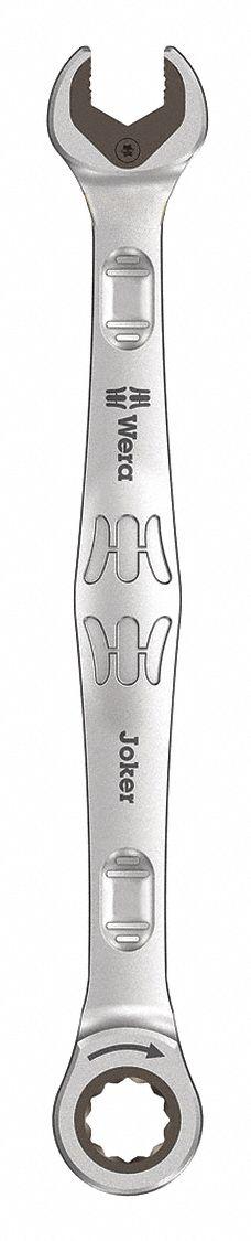 WERA Combination Wrench: Alloy Steel, Nickel Chrome, 8 mm Head Size, 5 5/8 in Overall Lg, Reversing (MPN 05073268001). Key specifications — attr309600: 8 mm; attr309611: Nickel Chrome; attr309610: Alloy Steel; attr309604: Yes; attr309612: No; attr309613: No; attr309615: No; attr324932: WERA.