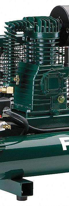 ROLAIR Portable Air Compressor: Oil Lubricated, 9 gal, Wheelbarrow, 1.5 hp, 7.3 cfm @ 90 psi, 17.1 A (MPN 5715K17). Key specifications — attr48686: Oil Lubricated; attr48685: 240V AC; attr48689: 10.10 cfm; attr48678: 17.1 A; attr48688: Regulator; attr48671: ROLAIR; attr124308: Standard (75 dBA or more).
