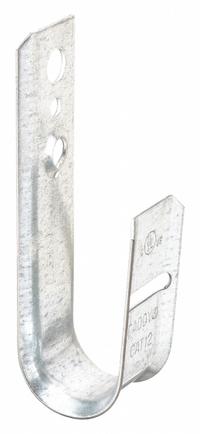 NVENT CADDY J-Hook: Screw-On with Locking Latch, 3/4 in Max. Bundle Dia., 48 lb Max. Load Capacity (MPN CAT12). Key specifications — Material: Galvanized Steel; Includes Locking Latch: Yes; Color: Silver; Brand: NVENT CADDY; Mounting Location: Wall; Mounting & Attachment (subhead): Screw-On with Locking Latch.