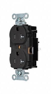 HUBBELL Receptacle: Duplex, 5-20, Black, 125V AC, 20 A, 2 Pole / 3 Wire (MPN BR20STBKTR)