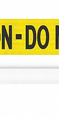 BANNER STAKES Magnetic Retractable Belt Barrier: Magnet, 7 ft Belt Lg, Caution Messaging, Yellow (MPN MH7003). Key specifications — attr981520: Black; attr981527: Black; attr193646: BANNER STAKES; attr981511: Yellow.