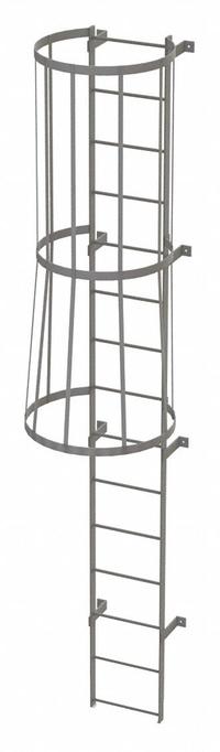 TRI-ARC Fixed Ladder with Safety Cage: 14 ft Overall Ht, 18 in Overall Wd, Steel, 15 Rungs (MPN WLFC1115). Key specifications — Brand: TRI-ARC; Assembly: Assembled; Number of Sections: 1.