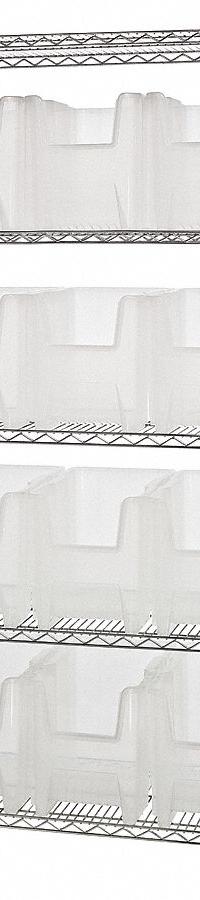 QUANTUM STORAGE SYSTEMS Bin Shelving: 36 in x 18 in x 74 in, 1 Sided, 12 Bins, Open, Clear (MPN WR5-600CL). Key specifications — Includes Bins: Yes; Bin Material: Polypropylene; Frame Color: Silver; Bin HxWxD: (12) 12-1/2 in x 10-7/8 in x 17-1/2 in; Frame Material: Steel; Bin Color: Clear; Bin Style: Hang and Stack; Brand: QUANTUM STORAGE SYSTEMS.